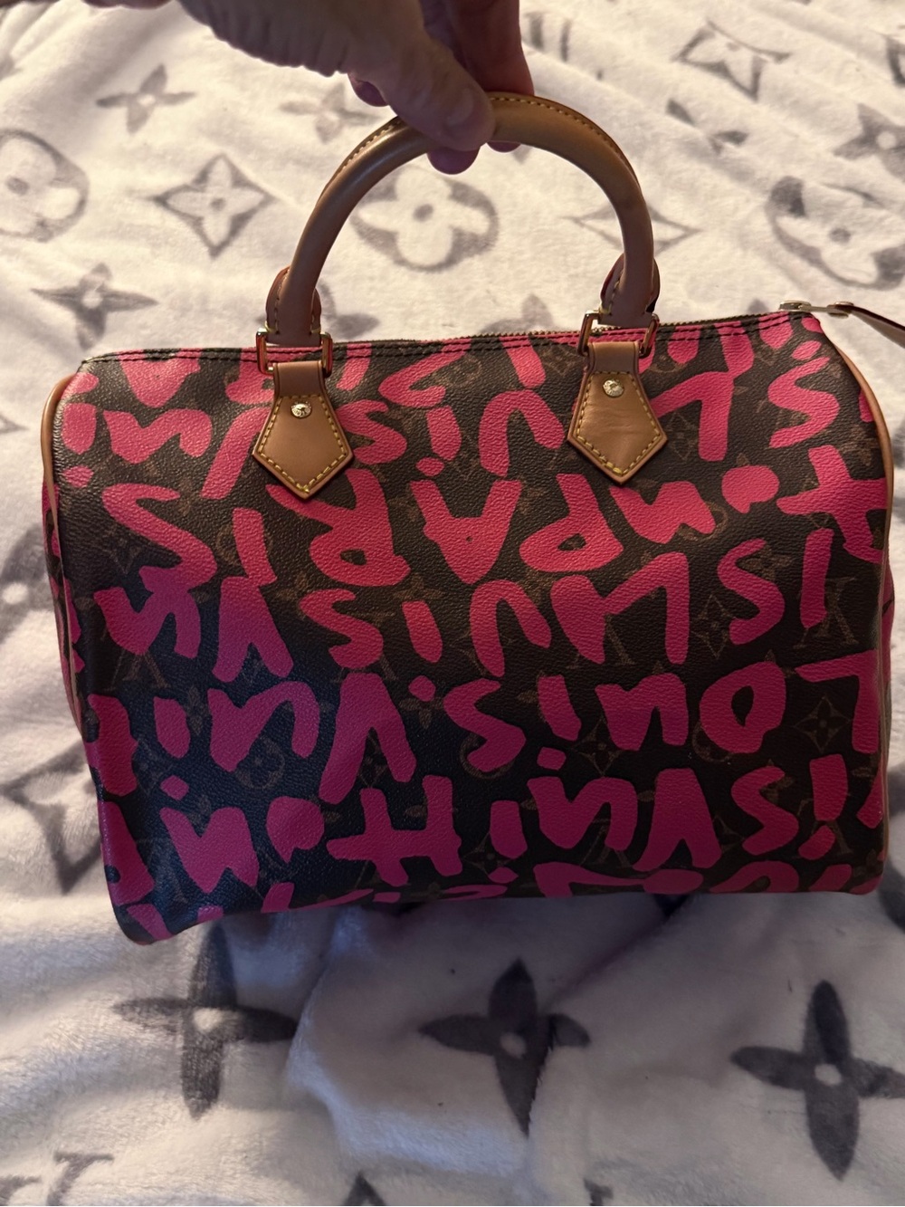 Brown Monogram with Pink Graffiti Speedy Handbag